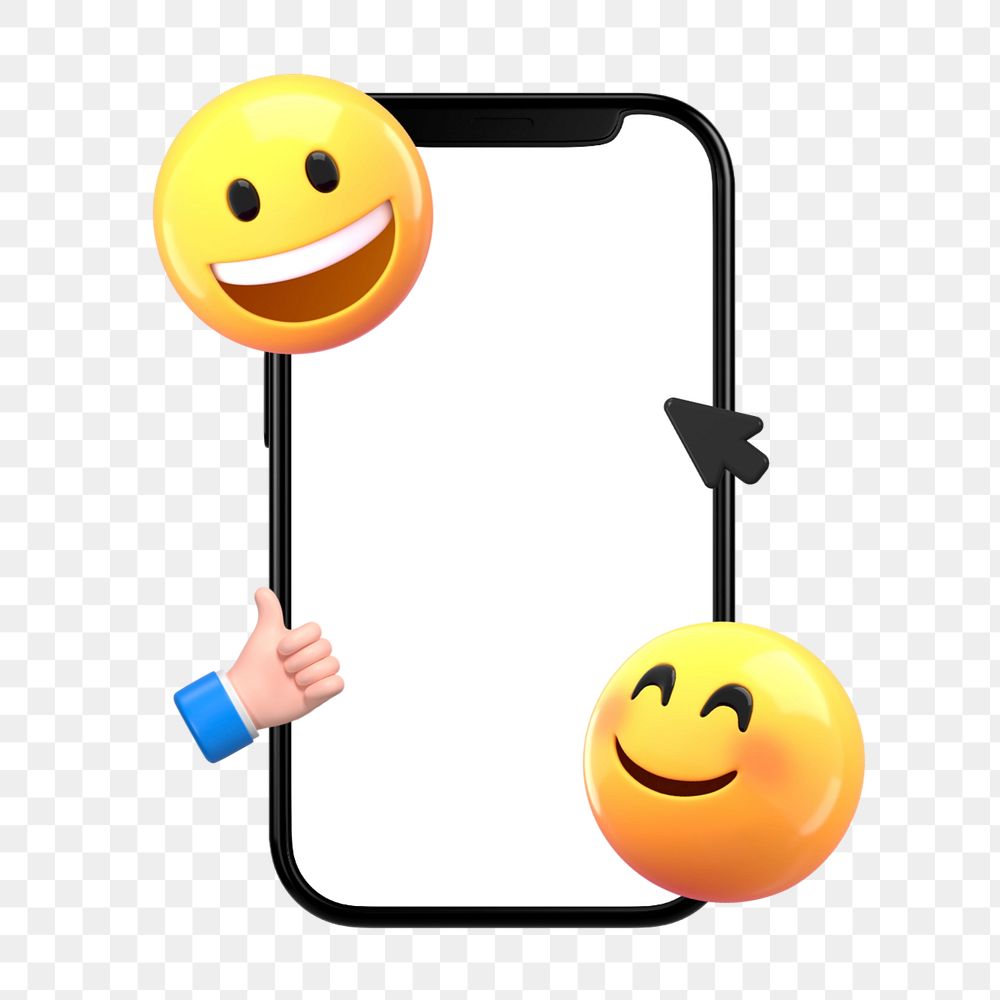 Happy emoticons, blank phone screen with design space, editable design