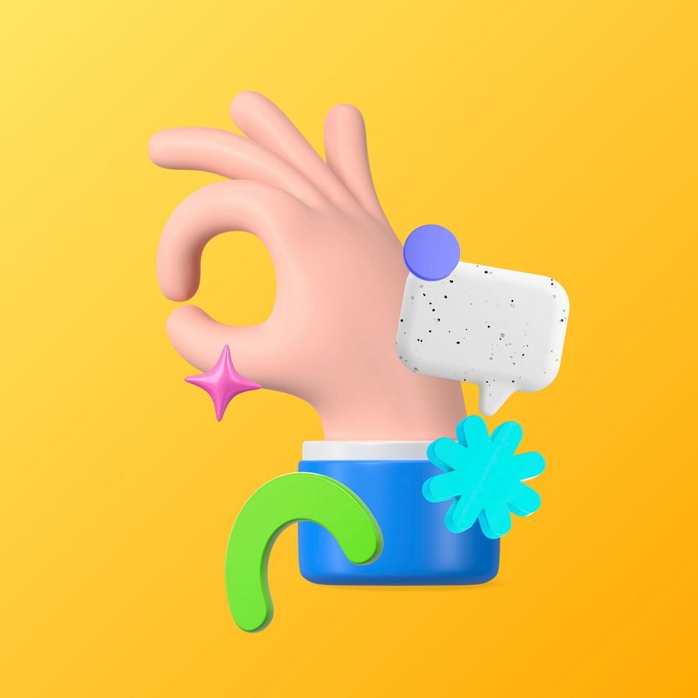 OK hand emoticon, 3D yellow design, editable design