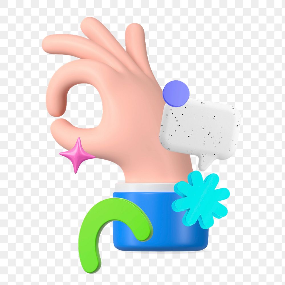 OK hand emoticon, 3D rendering icon, editable design