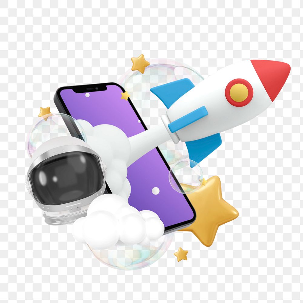 Rocket launching out of phone, 3D space travel remix, editable design