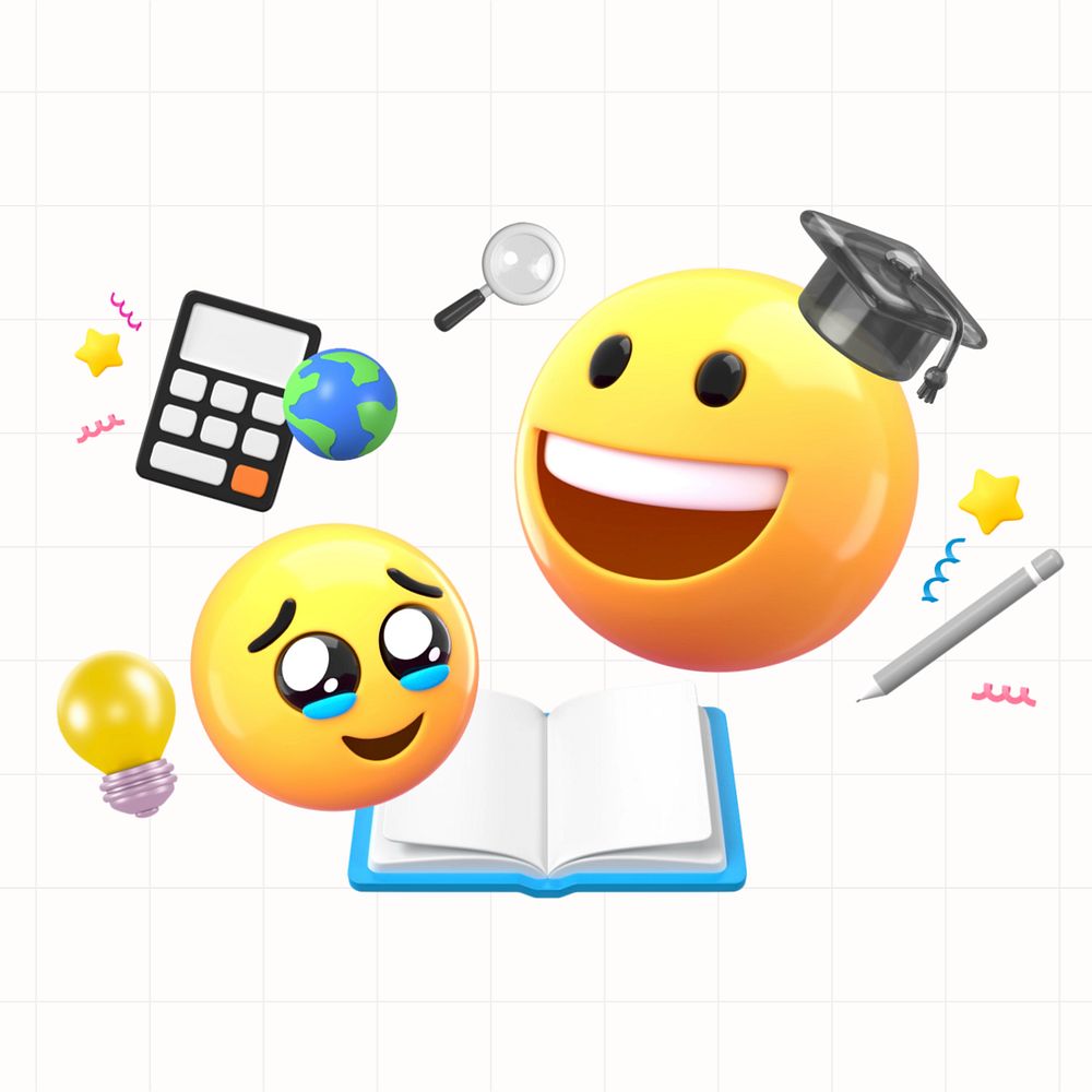 3D education, study emoticons illustration