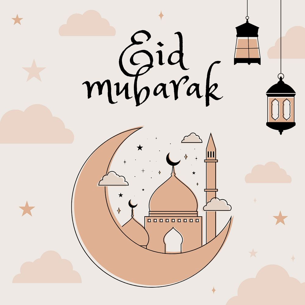 Eid mubarak Instagram post template, editable design for social media