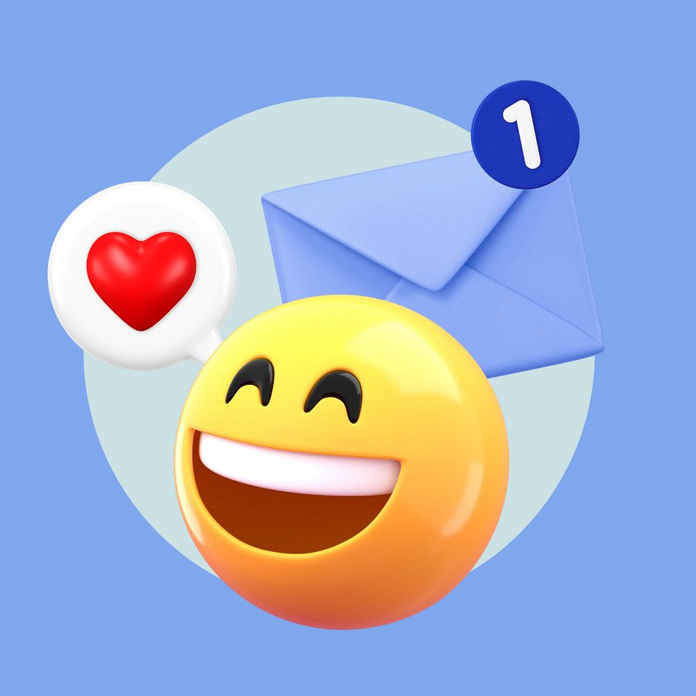 3D mail notification, emoticon illustration