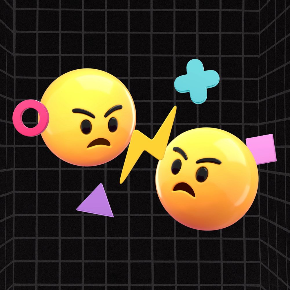 3D angry emoticons, grid black design