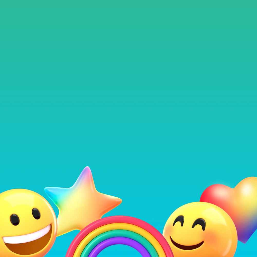 Cute happy emoticons background, 3D rendering, editable design