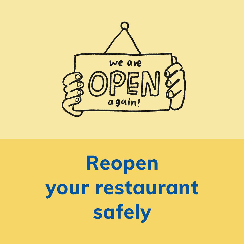 Restaurant reopening Facebook post template, COVID-19 editable text