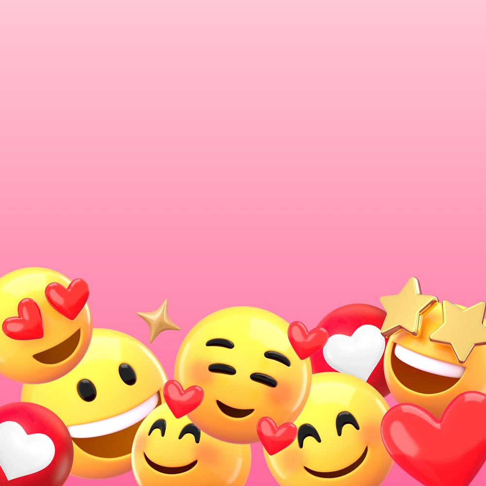 Heart eyes emoticon background, 3D pink border