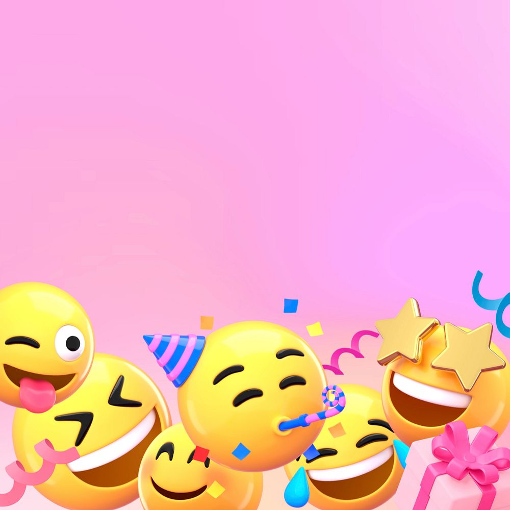 Party emoticons background, pink 3D design