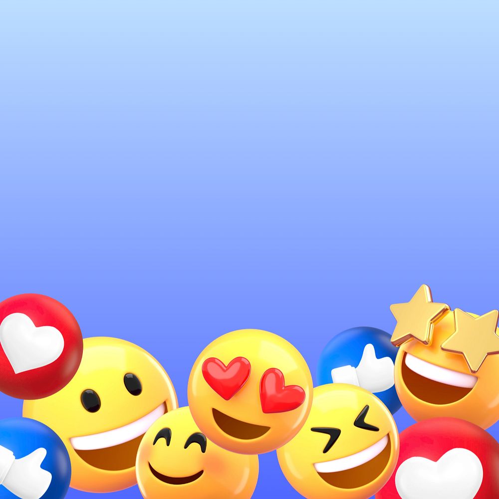 Cute emoticons border background, 3D rendering, editable design