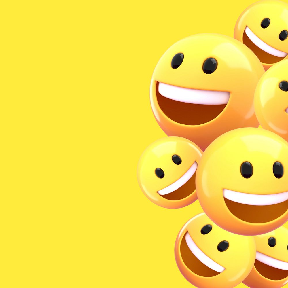 3D emoticons background, yellow border, editable design