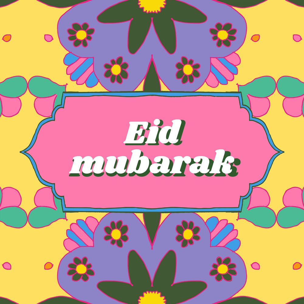 Eid Mubarak Instagram post template, editable colorful mandala design