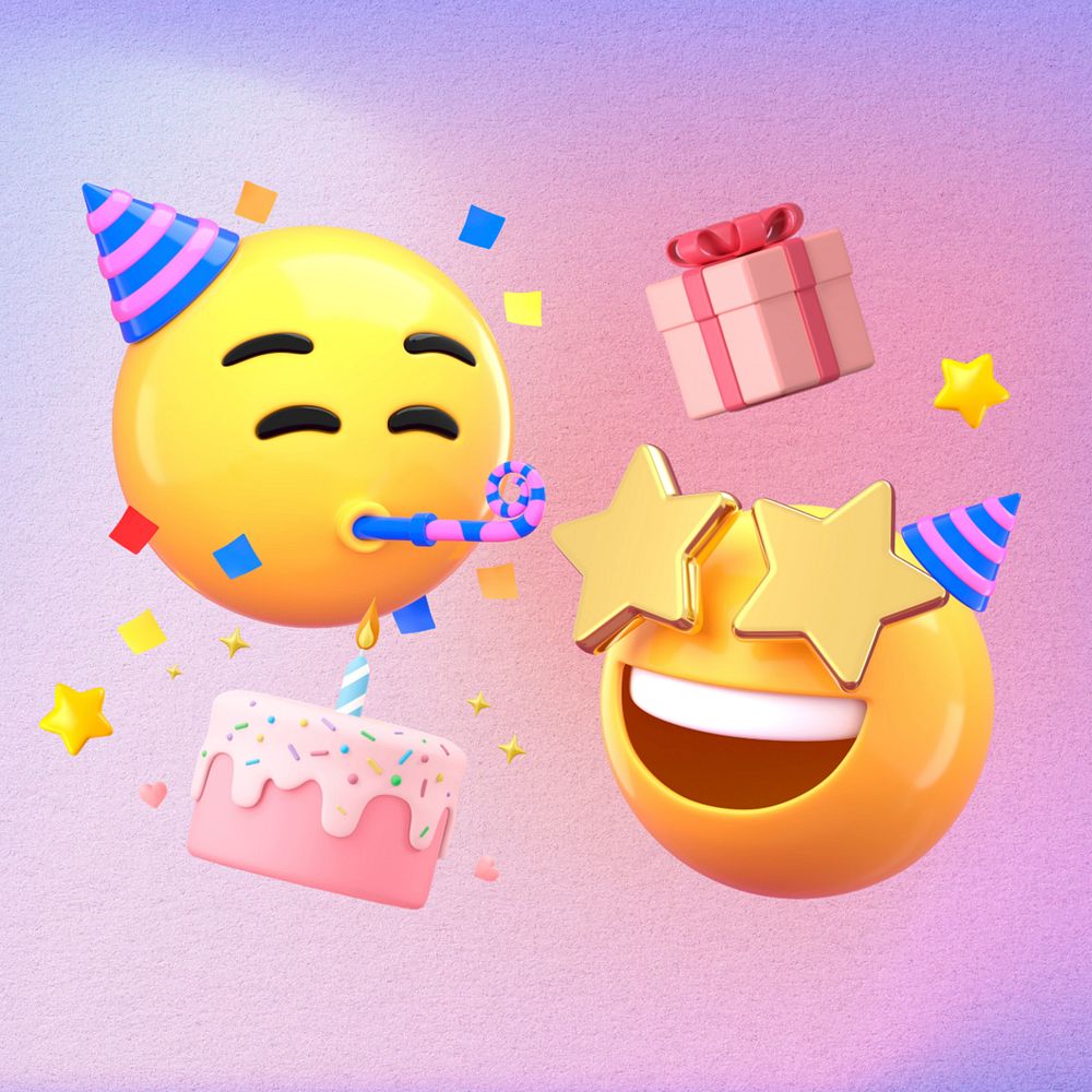 3D party emoticon, birthday celebration illustration