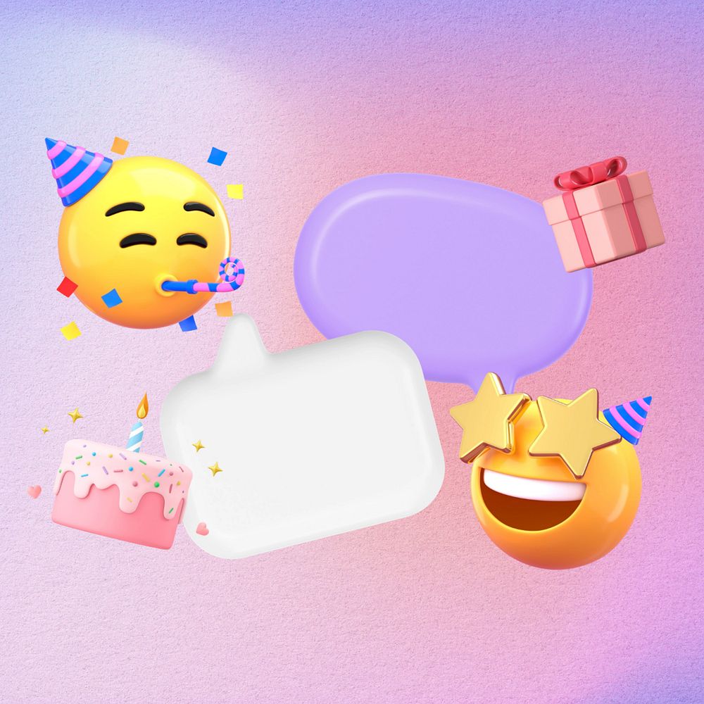 3D birthday celebration background, 3D emoticons