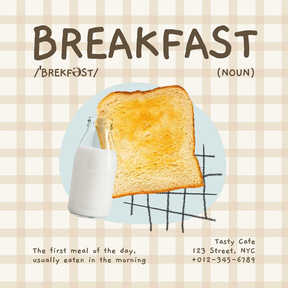 Breakfast aesthetic Instagram post template, editable design