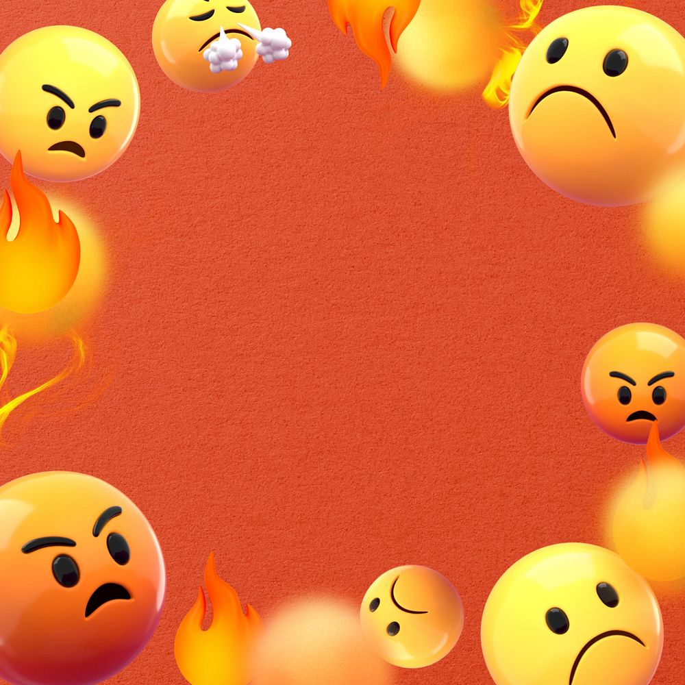 Angry emoticon border background, 3D rendering, editable design