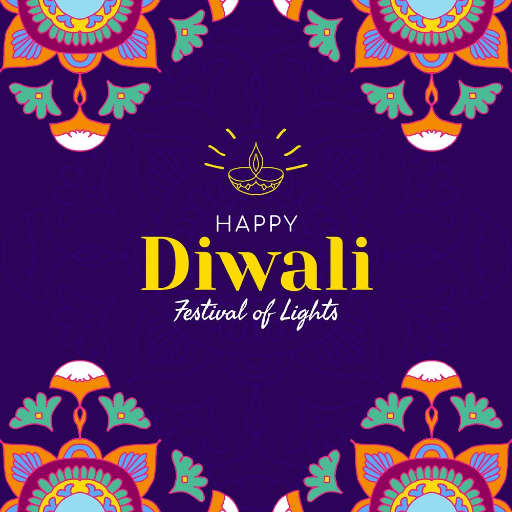 Happy Diwali Instagram post template, editable colorful mandala design