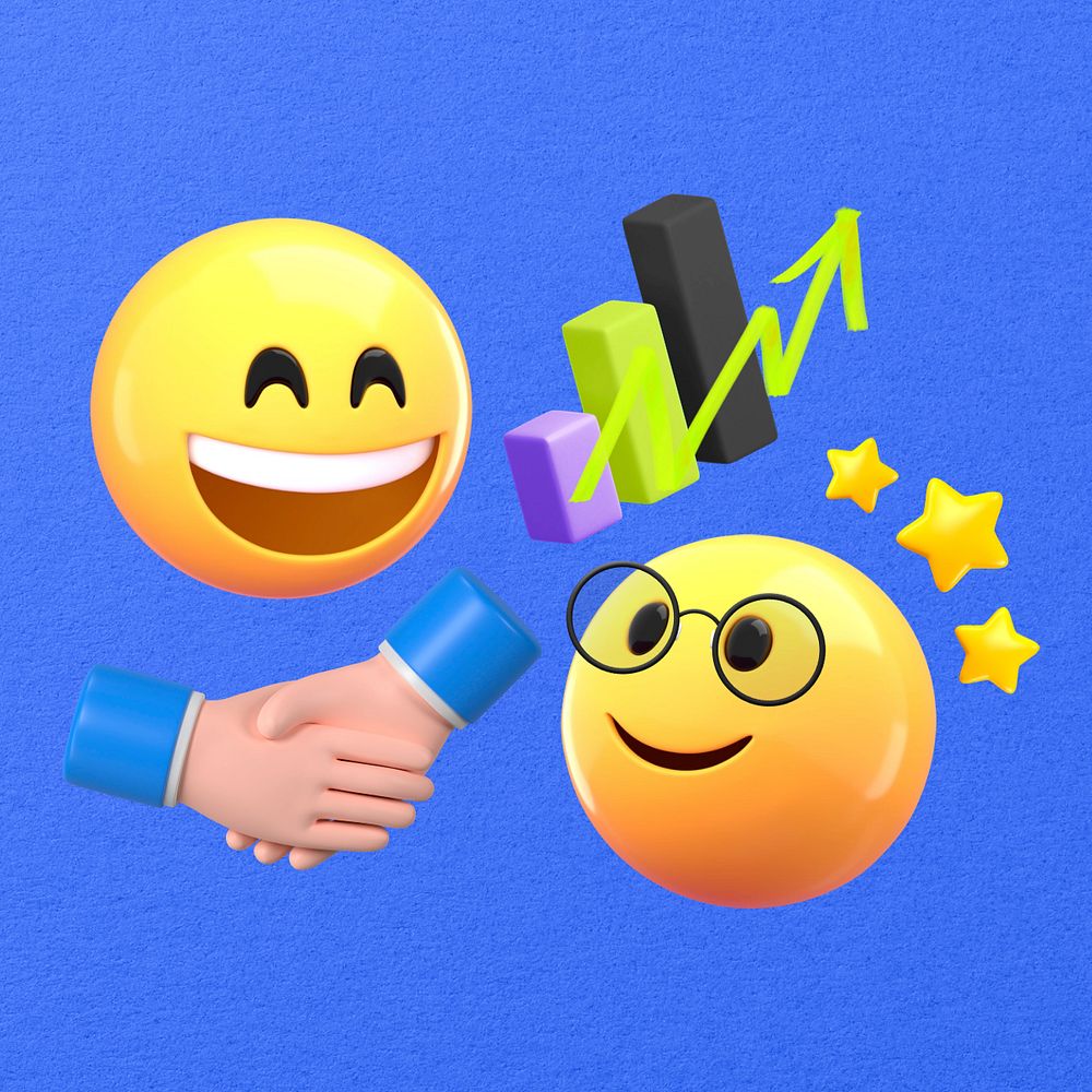 Business partnership handshake, 3D emoticons remix, editable design