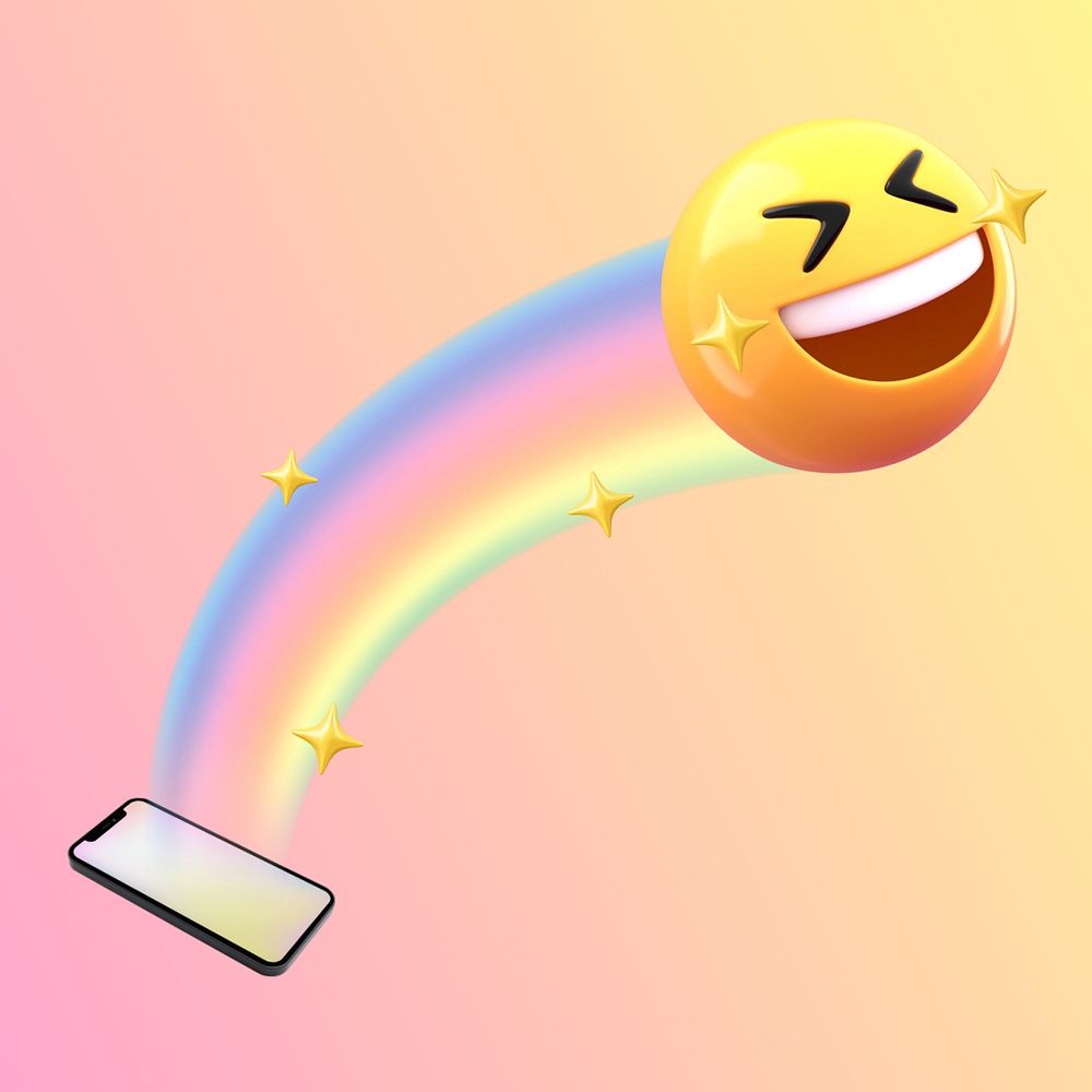 Cute happy emoticon background, 3D rendering, editable design