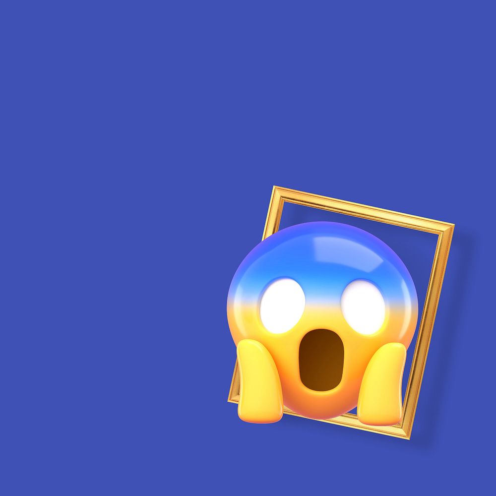 Shocking emoticon background, blue 3D, editable design