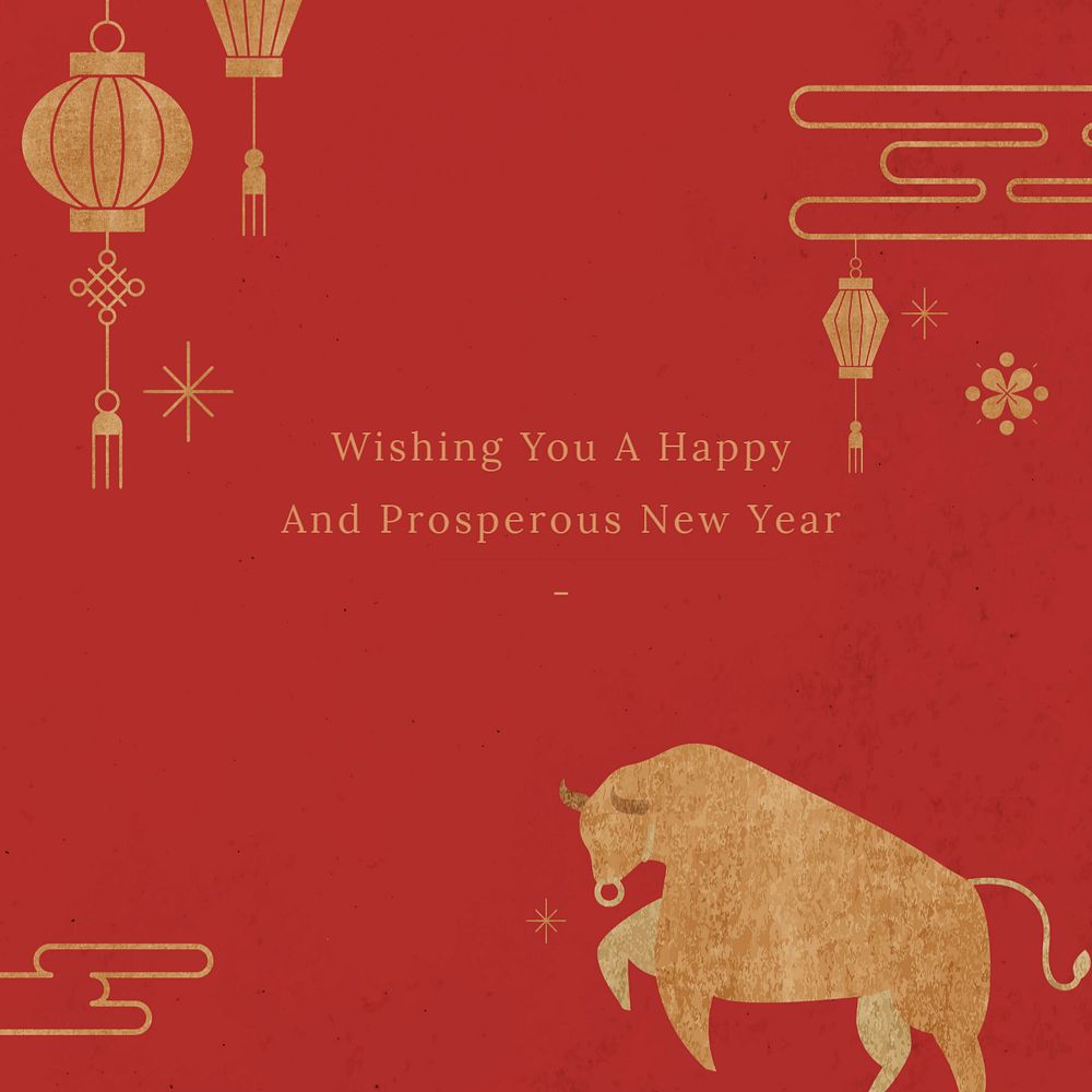 Gold bull Instagram post template, editable Chinese New Year design