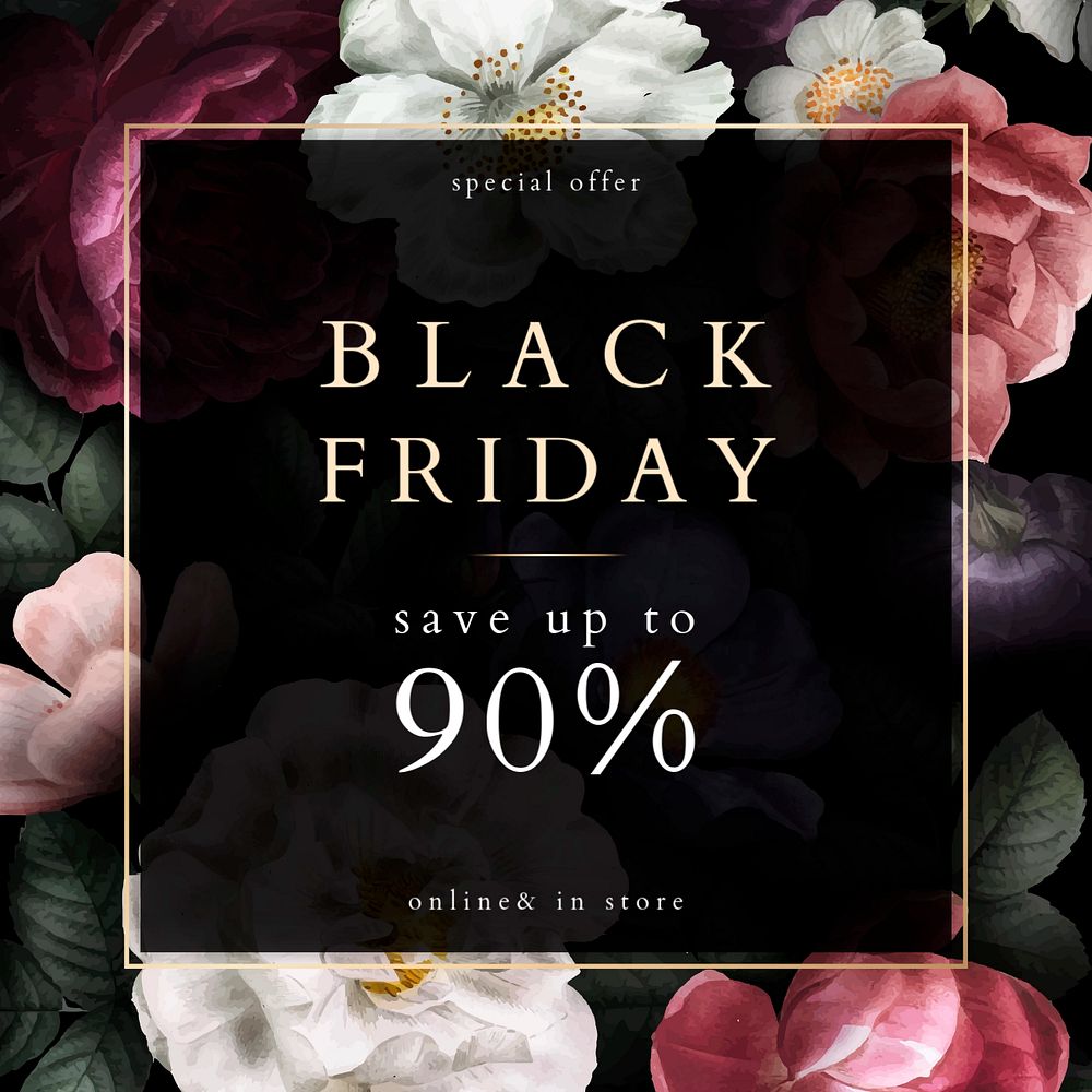 Black Friday Facebook ad template, rose editable design