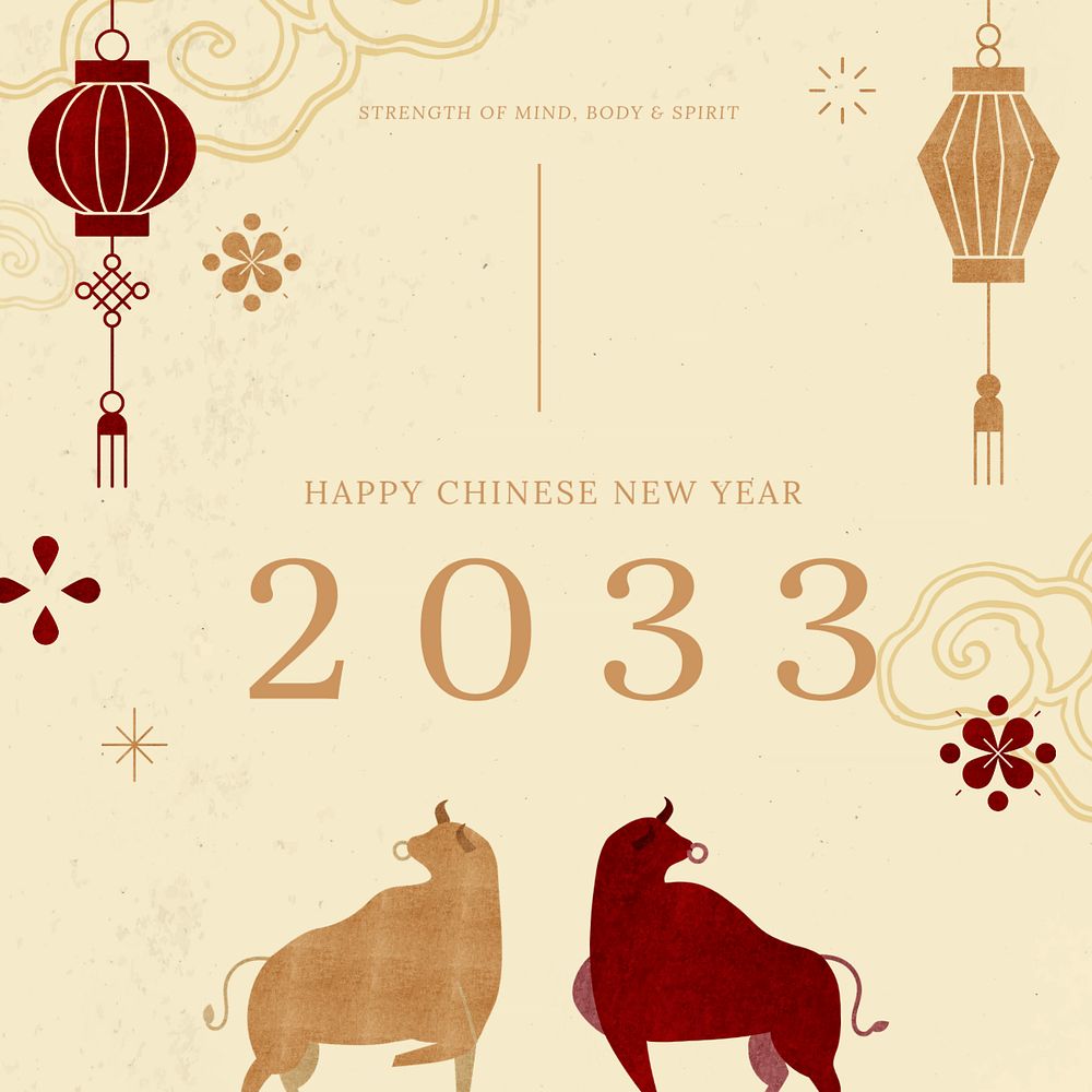 Ox Year Instagram post template, editable Chinese bull design