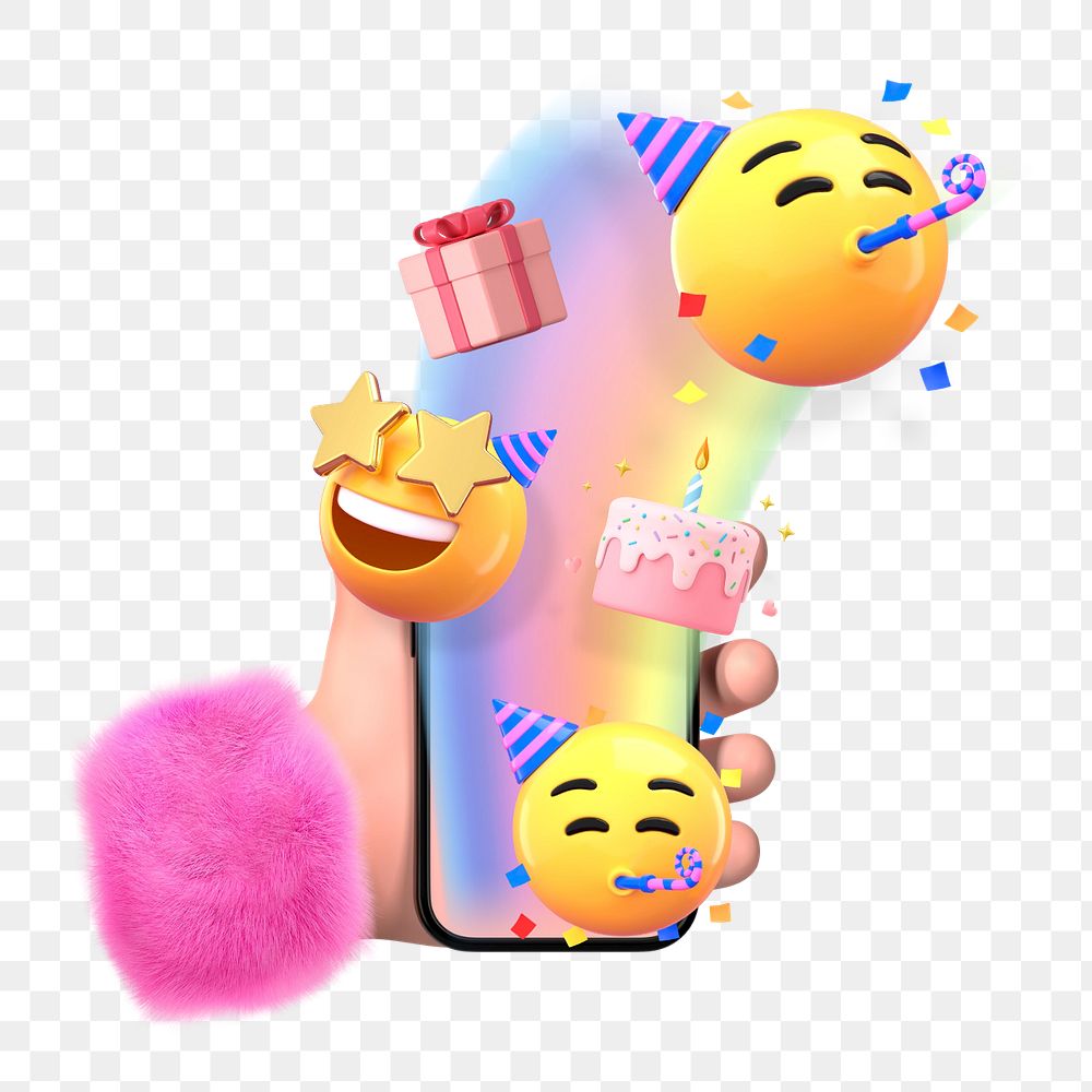 3D birthday emoticon element, editable online greeting remix illustration