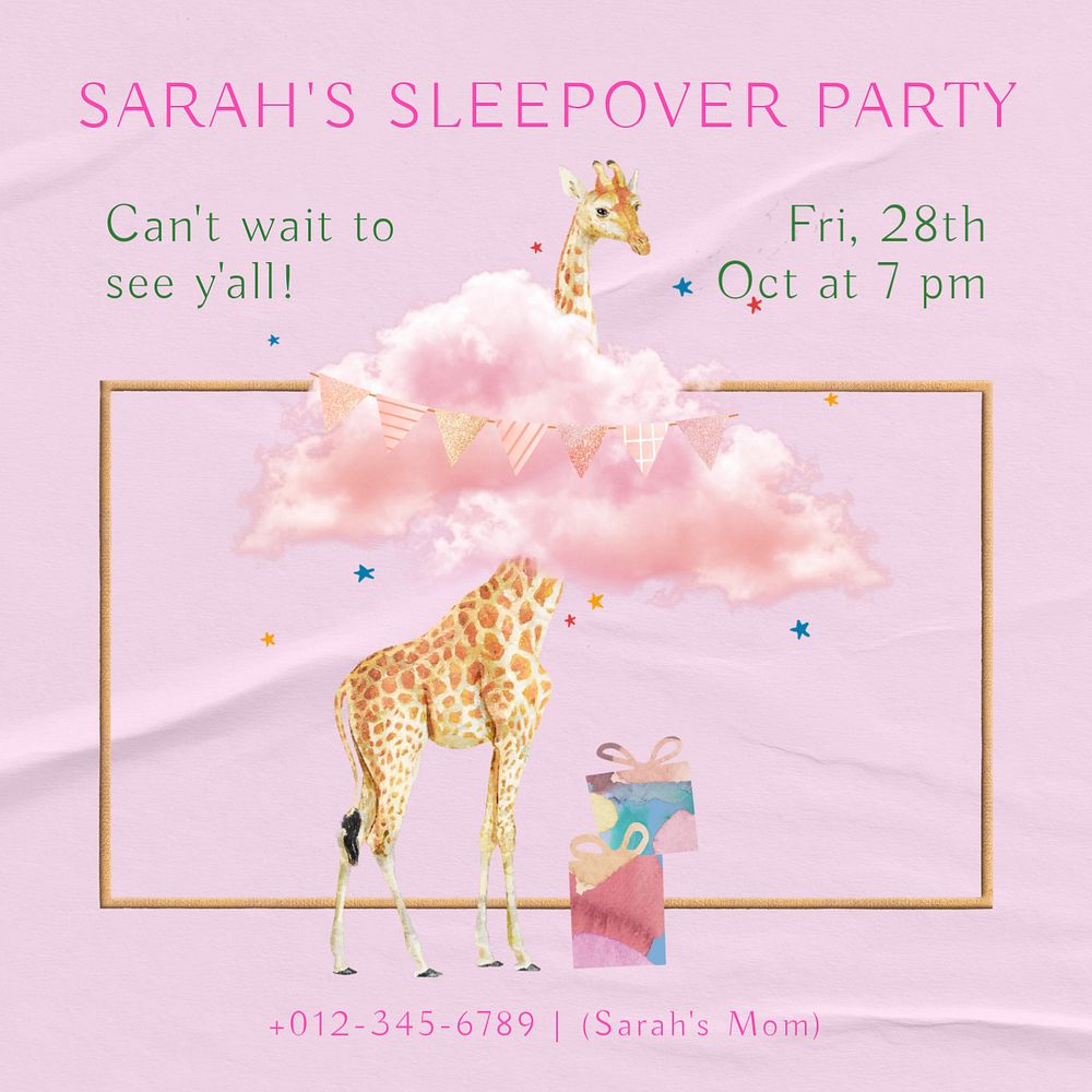 Sleepover party Instagram post template, editable design