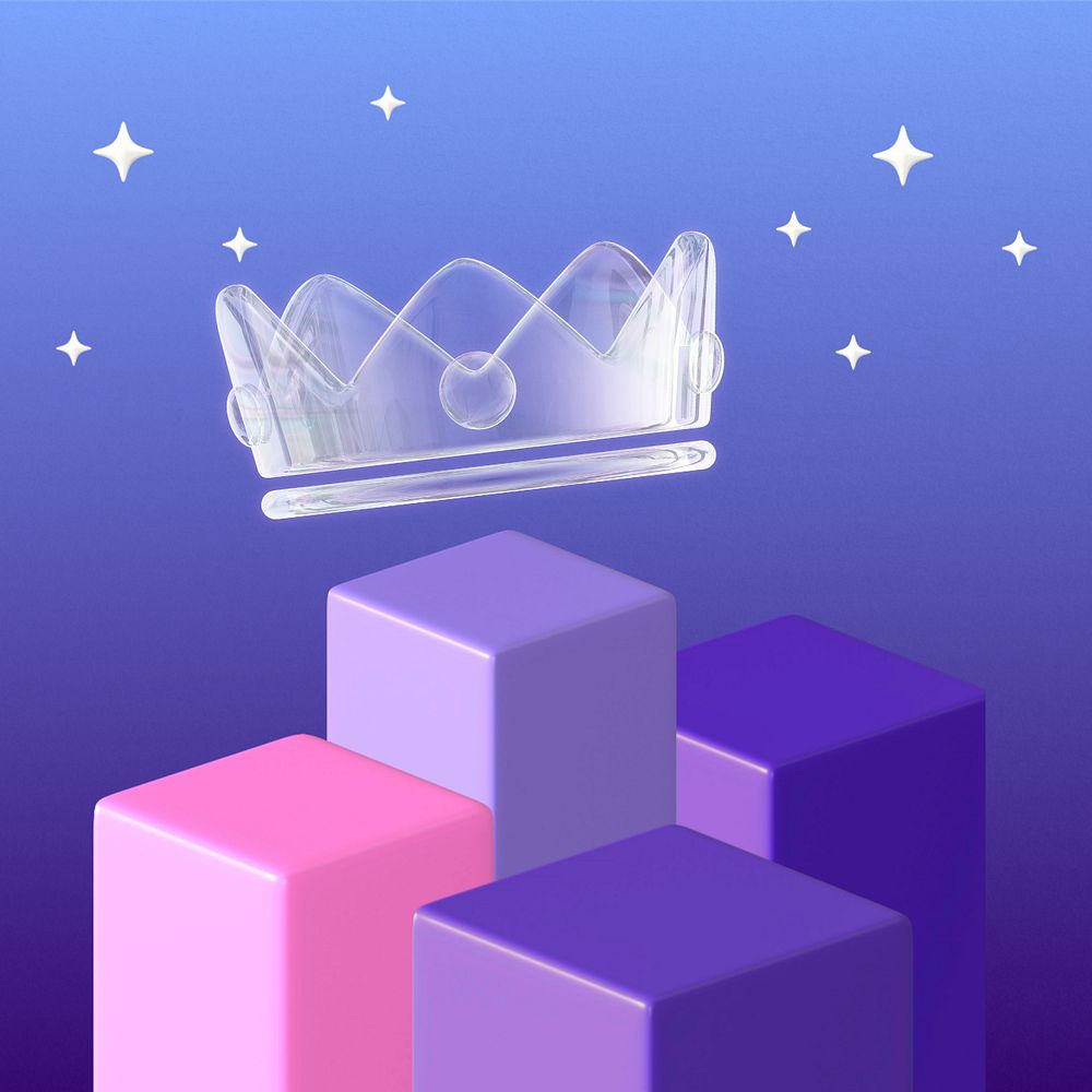 3D purple podiums background, crown icon editable design