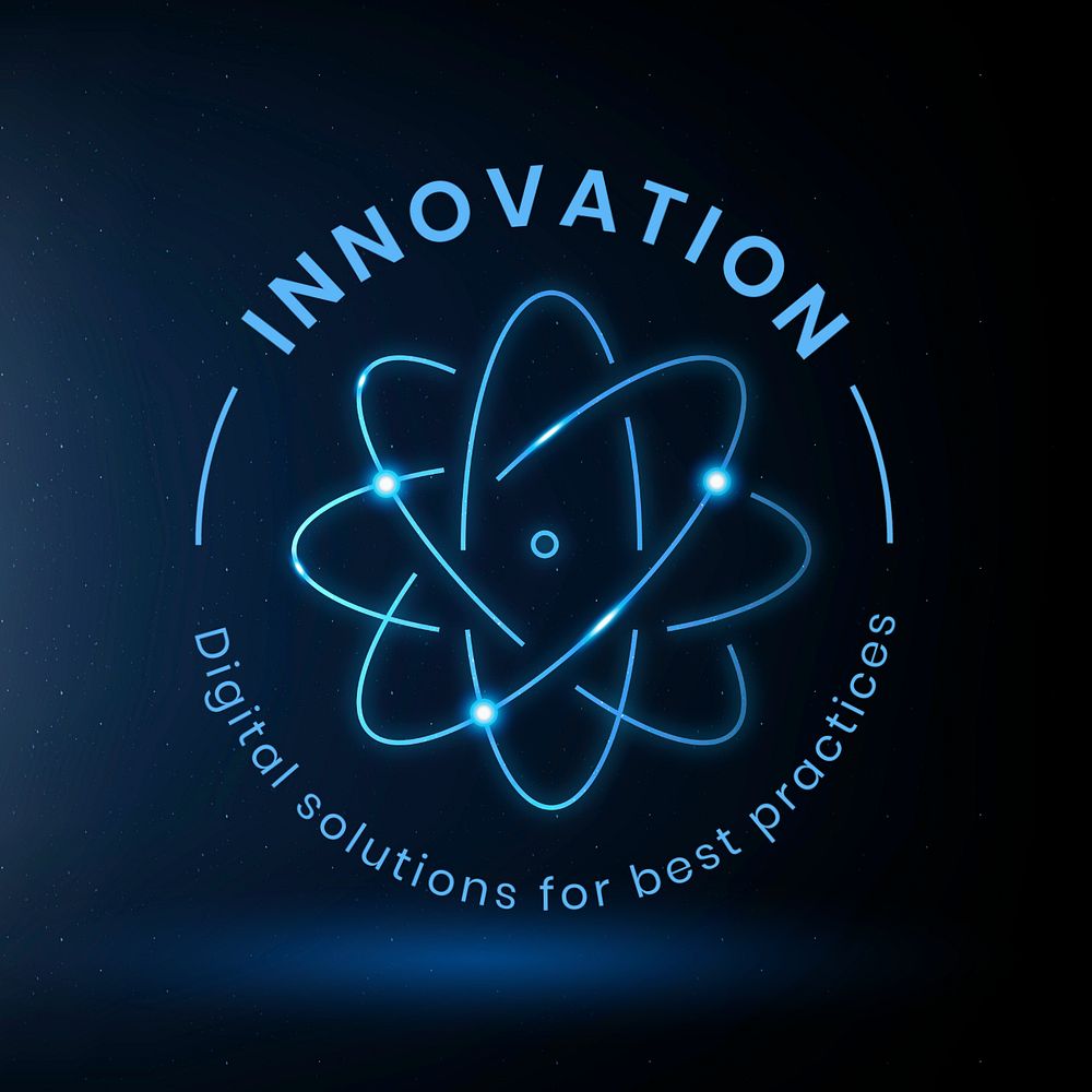 Education logo template, editable atomic science design