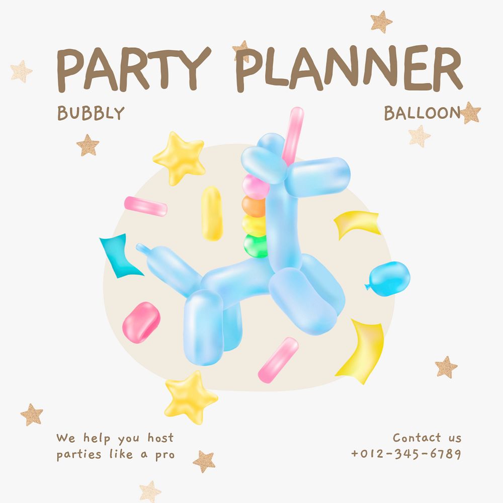 Party planner Instagram post template, editable design