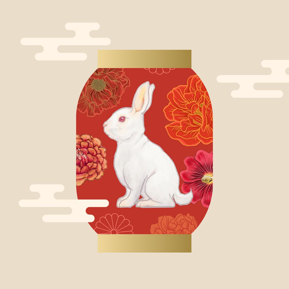 Chinese rabbit lantern, New Year celebration graphic, editable design