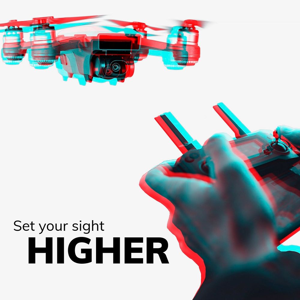 Drone technology Instagram post template, editable double color exposure effect