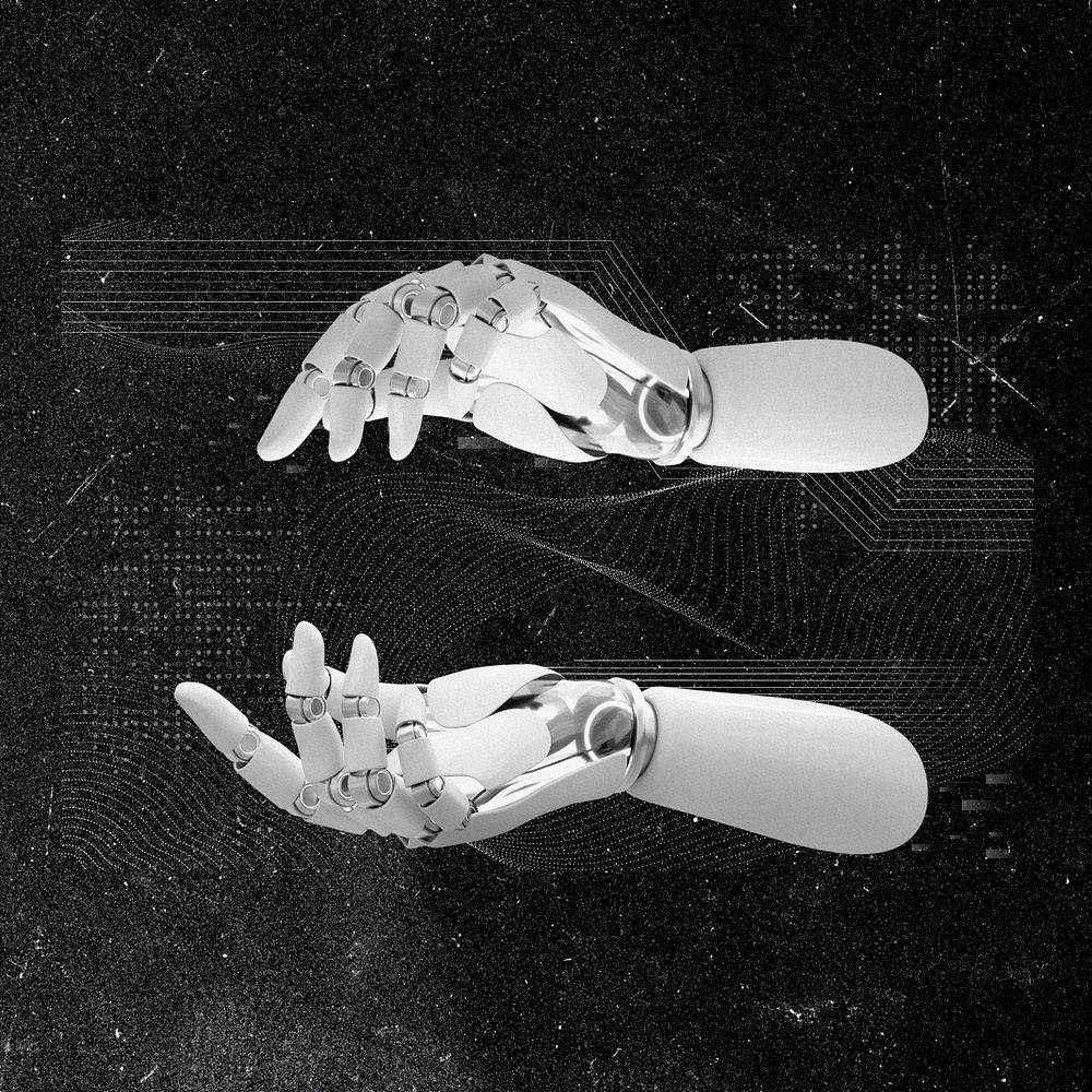 White robot hands, editable digital remix design