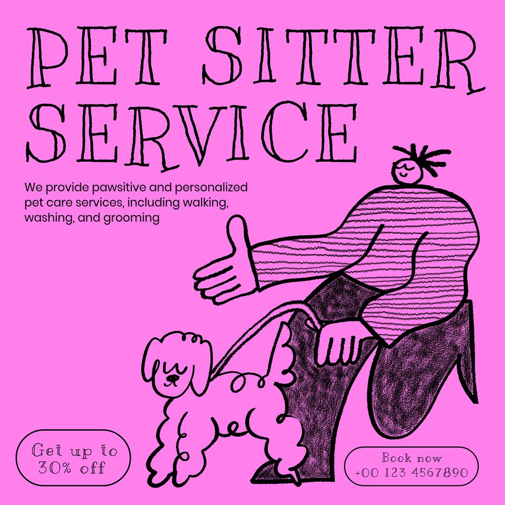 Pet-sitter service Instagram post template, editable design