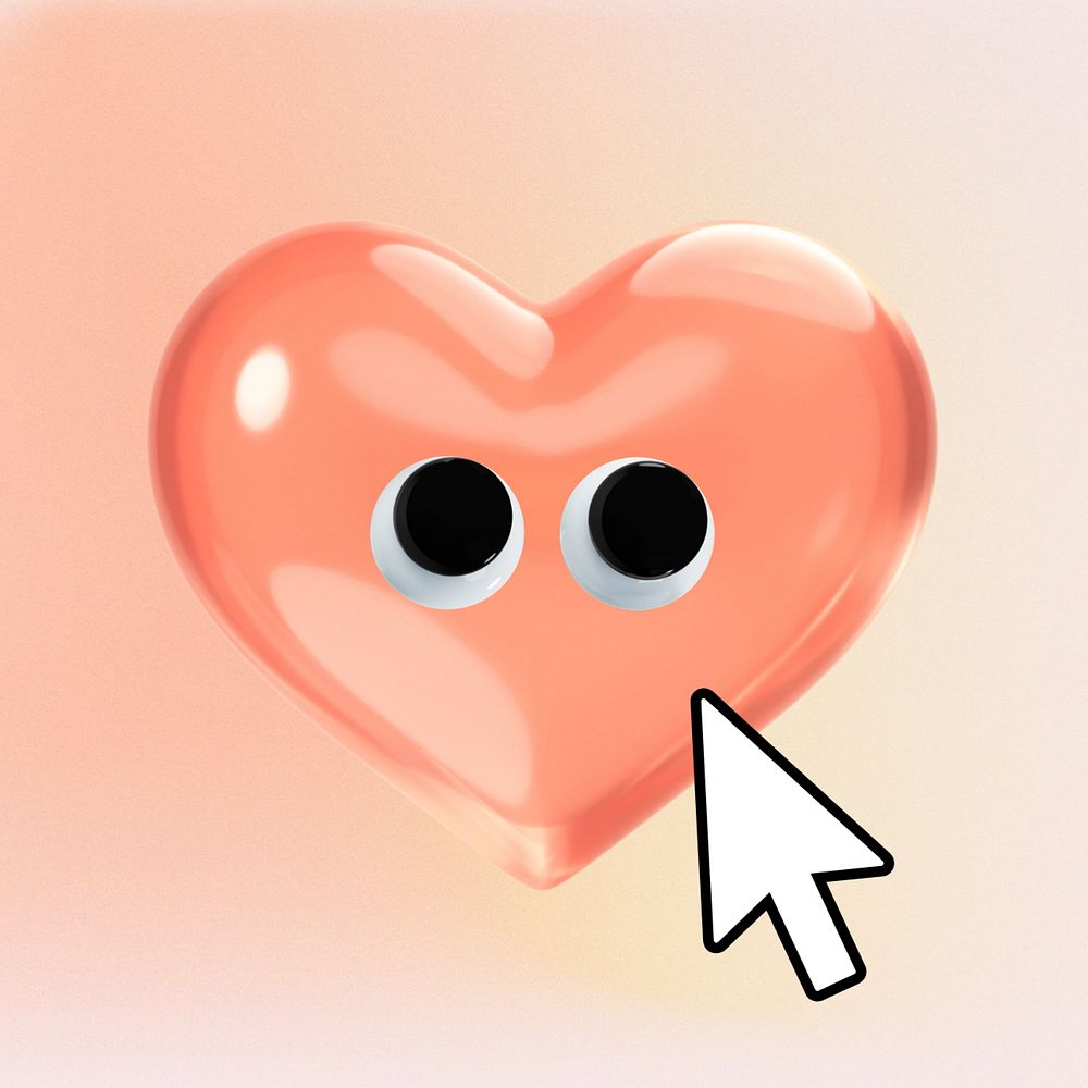 3D heart cartoon, cute love graphic, editable design