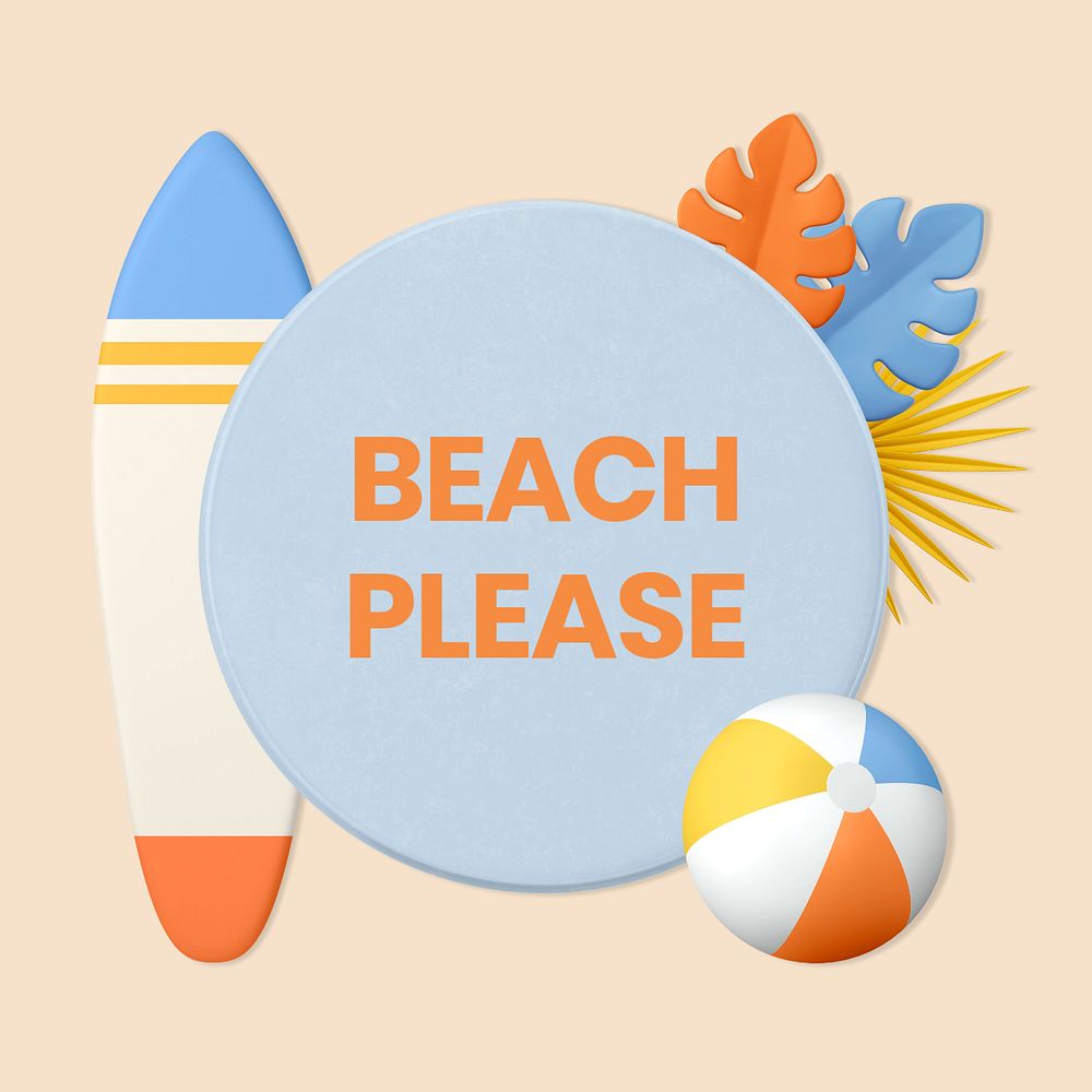 Beach please Instagram post template, cute 3D design