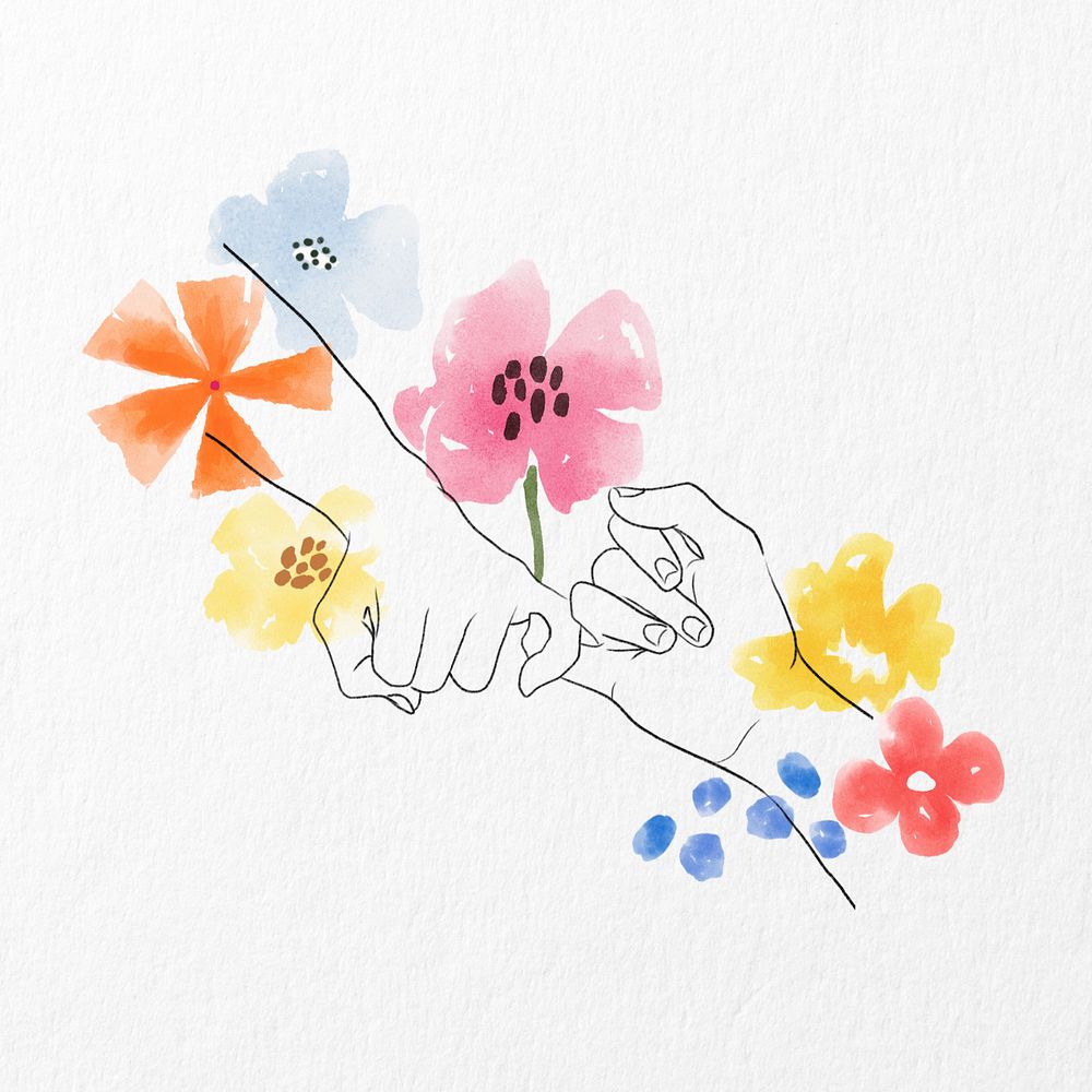 Pinky promise hands, cute flowers illustration, editable design