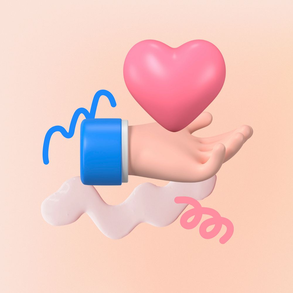 Hand presenting heart, 3D love graphic, editable design