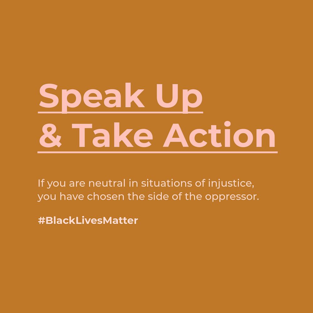 BLM movement Instagram post template, editable speak up and take action word