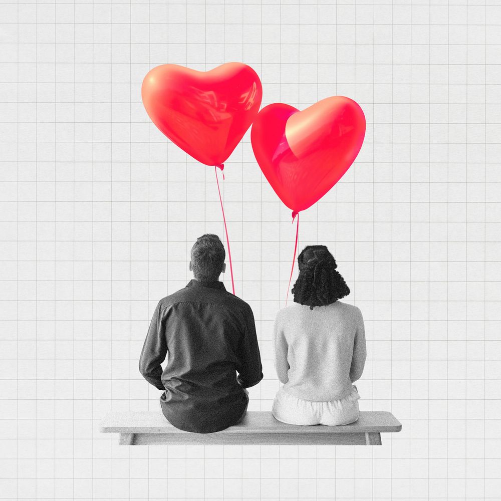 Couple sitting together, Valentine's celebration remix, editable design