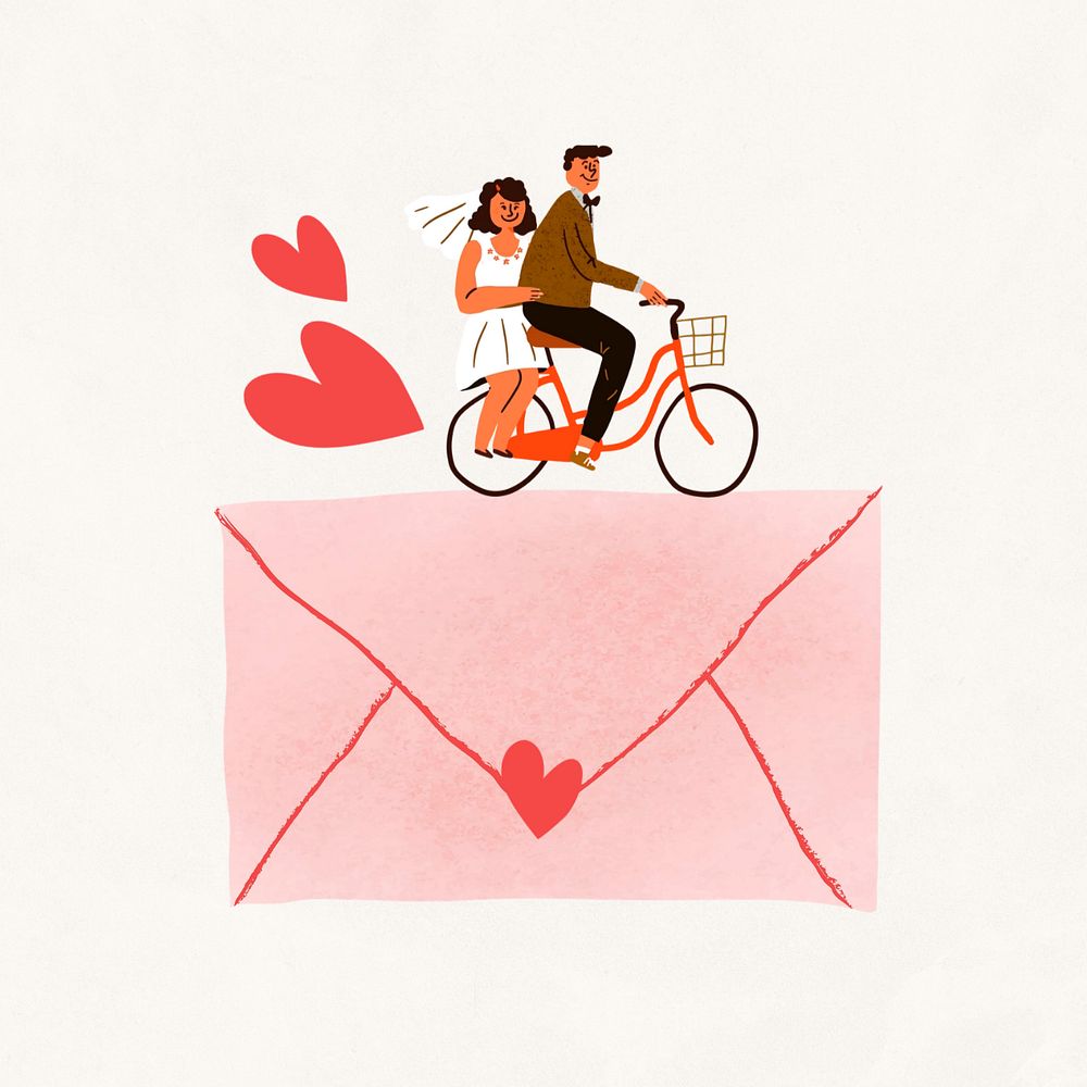 Cute wedding invitation, love letter illustration, editable design