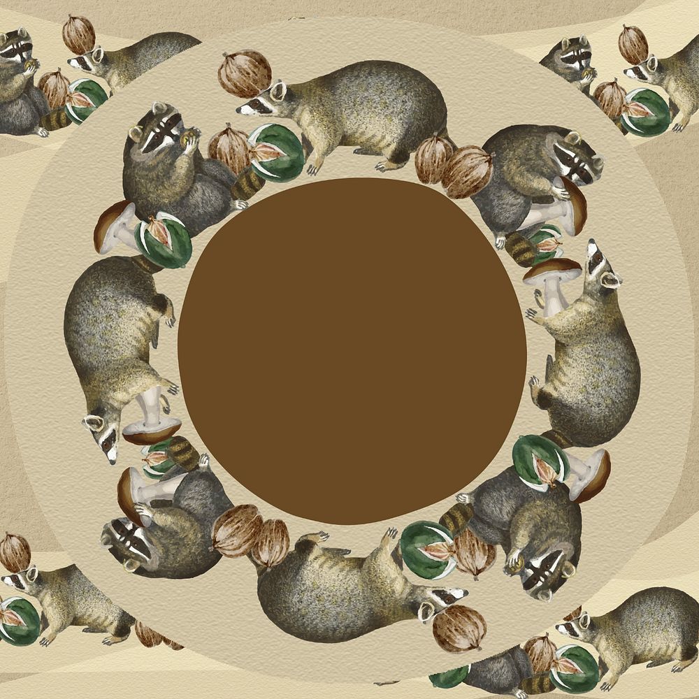 Vintage raccoon frame background, editable design