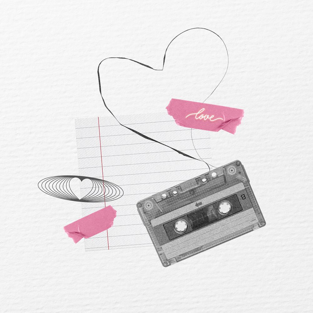 Love cassette tape, aesthetic Valentine's remix, editable design