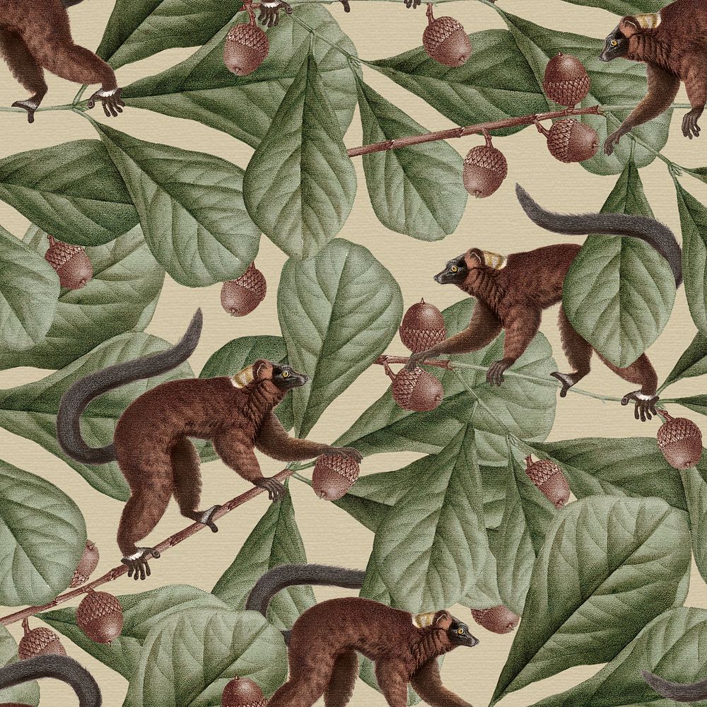 Vintage lemur pattern background, editable design