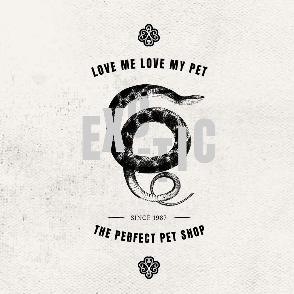 Vintage pet shop logo template, editable snake badge