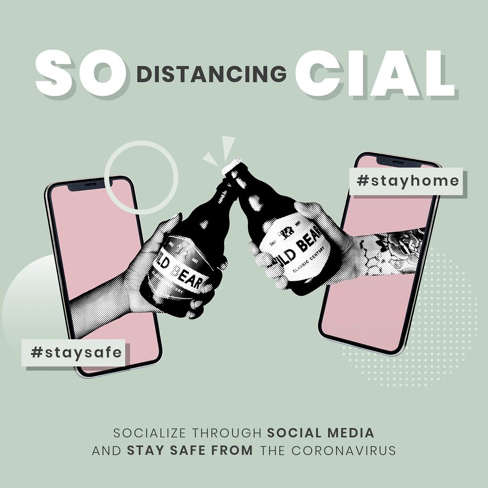 Social distancing Instagram post template, editable design