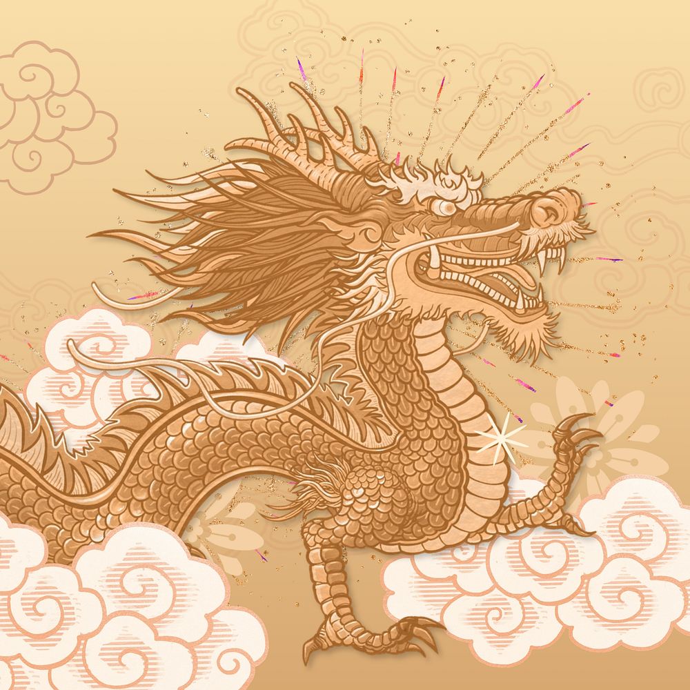 Gold Chinese dragon background, oriental mythical creature illustration, editable design