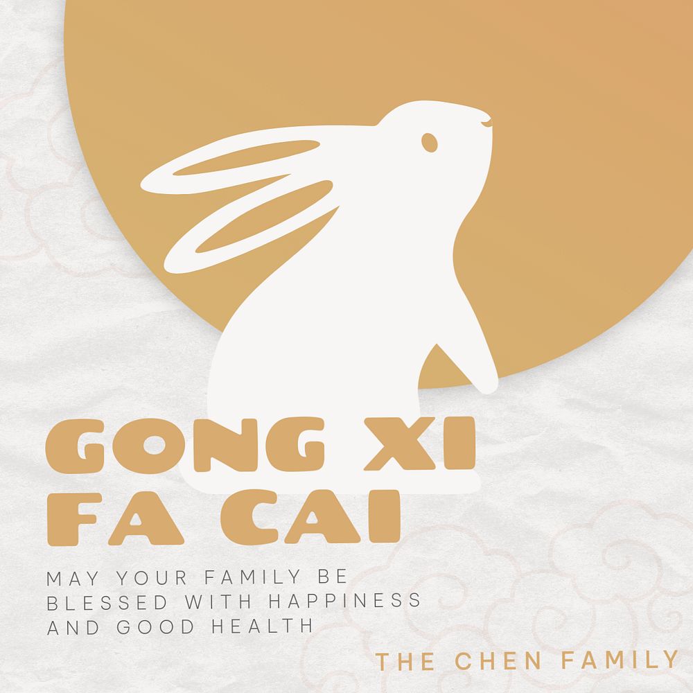 Rabbit year Instagram post template, Gong Xi Fa Cai, editable design