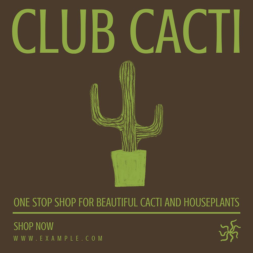 Cactus doodle Instagram post template, editable design